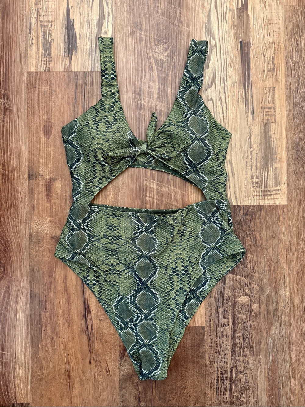 Women’s Green Snake-Print One-Piece Swimsuit